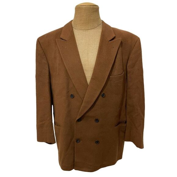 RENE LEZARD Men's Double Breasted Sport Coat 100% Cashmere Brown Size 44 C - Picture 1 of 12